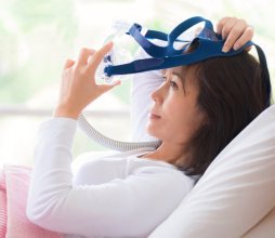 beautiful woman wearing mask when going to sleep